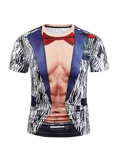 Colygamala Men's Funny 3D Muscle Print T-Shirt Funny Body Print T-Shirt for Male