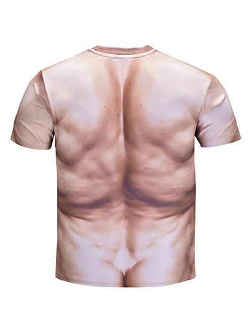 Colygamala Men's Funny 3D Muscle Print T-Shirt Funny Body Print T-Shirt for Male