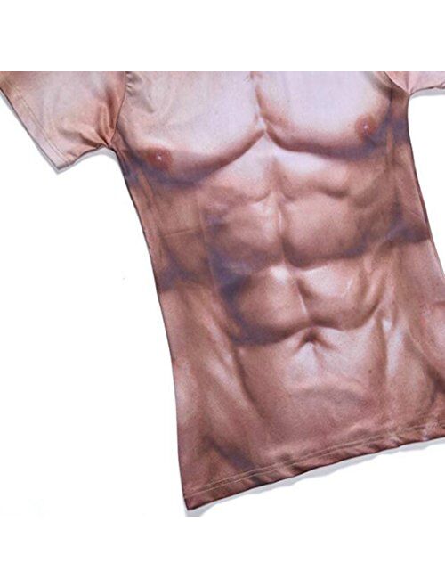 Colygamala Men's Funny 3D Muscle Print T-Shirt Funny Body Print T-Shirt for Male