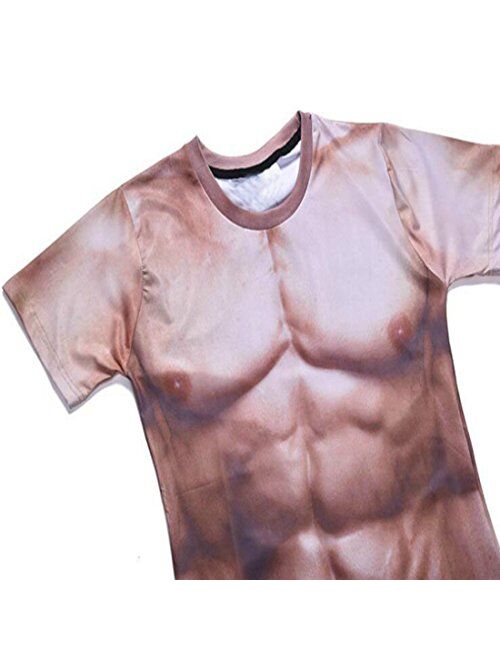 Colygamala Men's Funny 3D Muscle Print T-Shirt Funny Body Print T-Shirt for Male