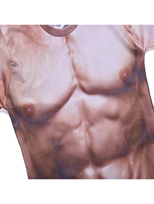 Colygamala Men's Funny 3D Muscle Print T-Shirt Funny Body Print T-Shirt for Male