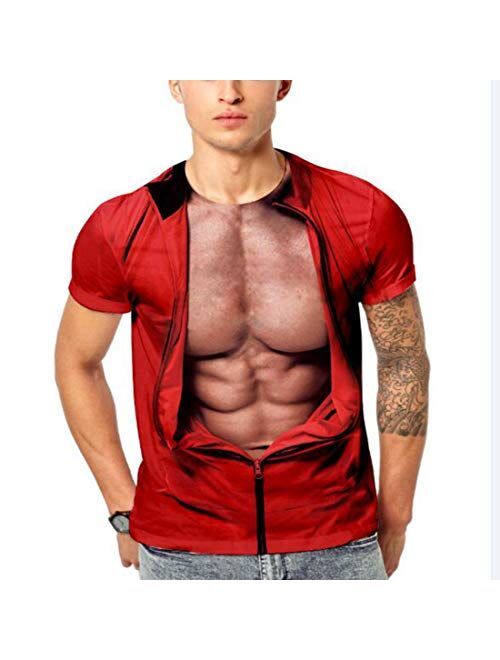 Colygamala Men's Funny 3D Muscle Print T-Shirt Funny Body Print T-Shirt for Male