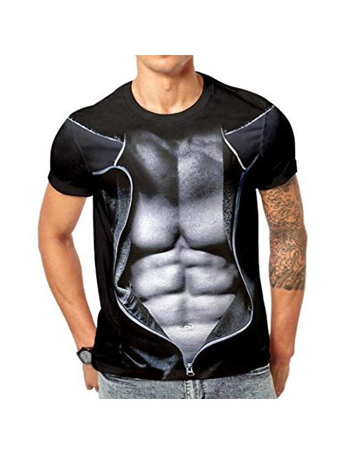 Colygamala Men's Funny 3D Muscle Print T-Shirt Funny Body Print T-Shirt for Male