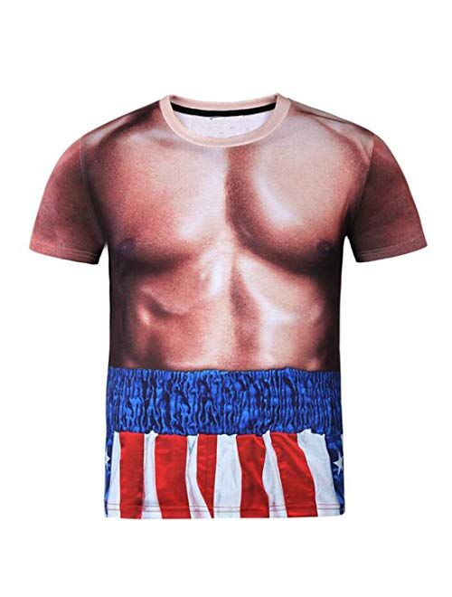 Colygamala Men's Funny 3D Muscle Print T-Shirt Funny Body Print T-Shirt for Male