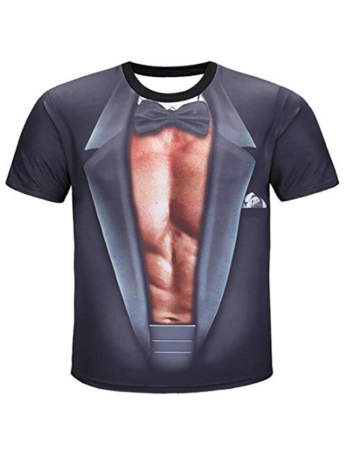 Colygamala Men's Funny 3D Muscle Print T-Shirt Funny Body Print T-Shirt for Male