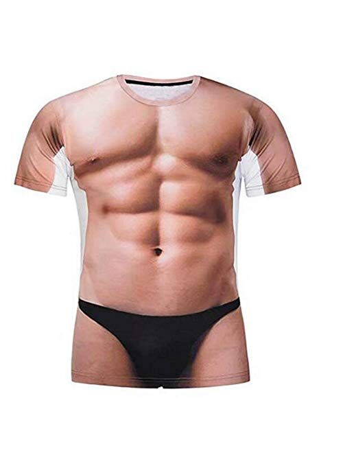 Colygamala Men's Funny 3D Muscle Print T-Shirt Funny Body Print T-Shirt for Male