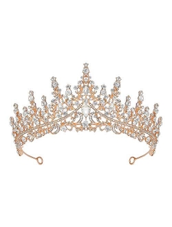 SWEETV Crystal Wedding Tiara for Women, Royal Queen Crown Headband, Rhinestone Princess Hair Accessories for Prom Birthday,Rose Gold