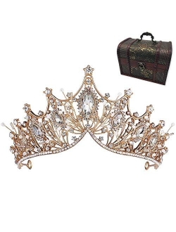Baroque Queen Crown, Rhinestone Wedding Tiaras and Crown for Bride Handmade Crystal Headband Tiara for Women and Girls