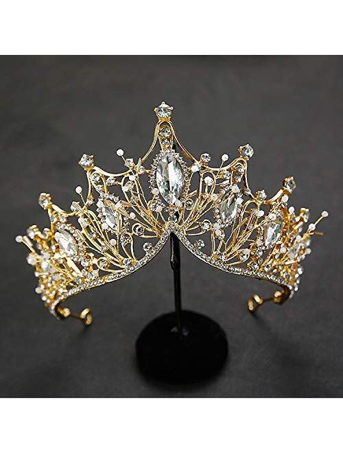 Baroque Queen Crown, Rhinestone Wedding Tiaras and Crown for Bride Handmade Crystal Headband Tiara for Women and Girls