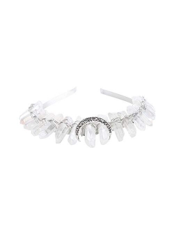 Raw Crystal Quartz Headband Crown - Rhinestone Tiara Mermaid Crown Headband for Women Bride Wedding Parties Hair Hoop(Moon(Transparent))