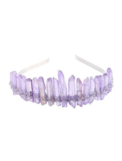 Raw Crystal Quartz Headband Crown - Rhinestone Tiara Mermaid Crown Headband for Women Bride Wedding Parties Hair Hoop(Moon(Transparent))