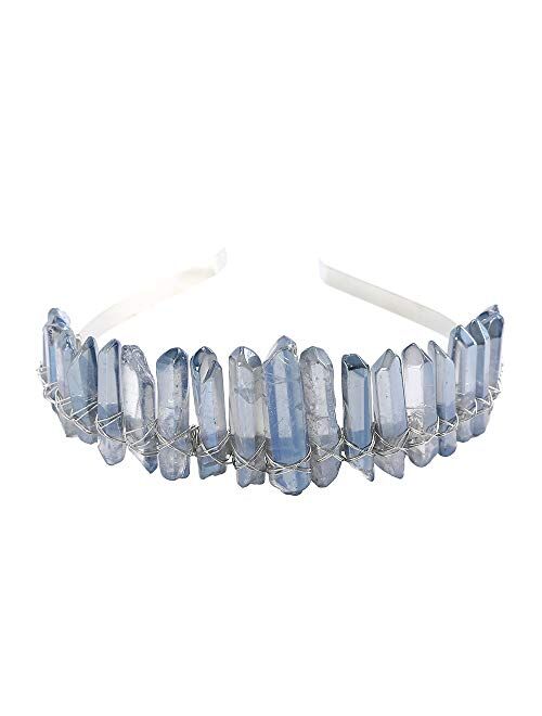 Raw Crystal Quartz Headband Crown - Rhinestone Tiara Mermaid Crown Headband for Women Bride Wedding Parties Hair Hoop(Moon(Transparent))