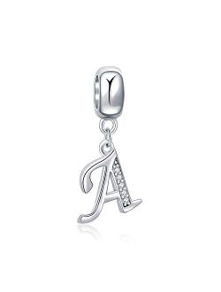 SOUKISS 925 Sterling Silver Letter Beads Initial A-z Dangle Alphabet Crystal Charm Fits European Bracelet