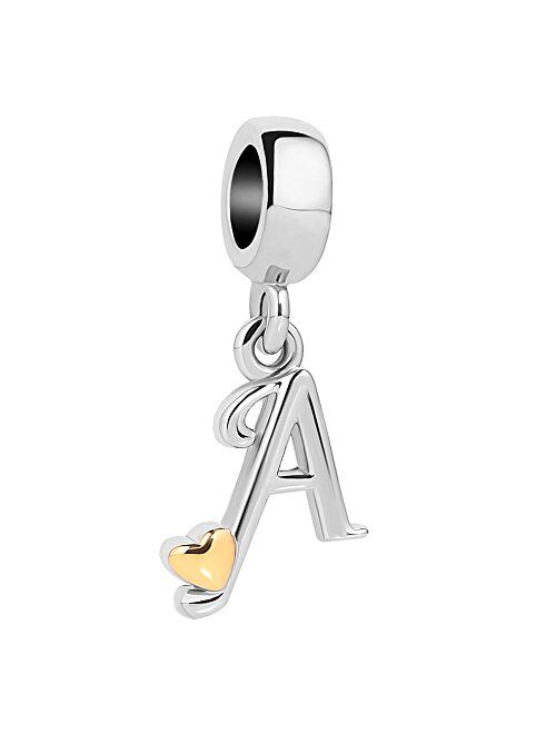 LovelyJewelry Initial Letter A-Z Alphabet Heart Beads Dangle Charms for Necklaces Bracelets