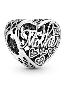 Jewelry Mother and Son Script Openwork Cubic Zirconia Charm in Sterling Silver