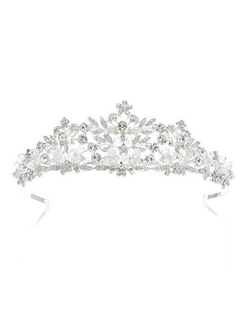 SWEETV Fairytale Rhinestone Princess Crown Wedding Tiara Party Hats Pageant Hair Jewelry, Silver+Clear