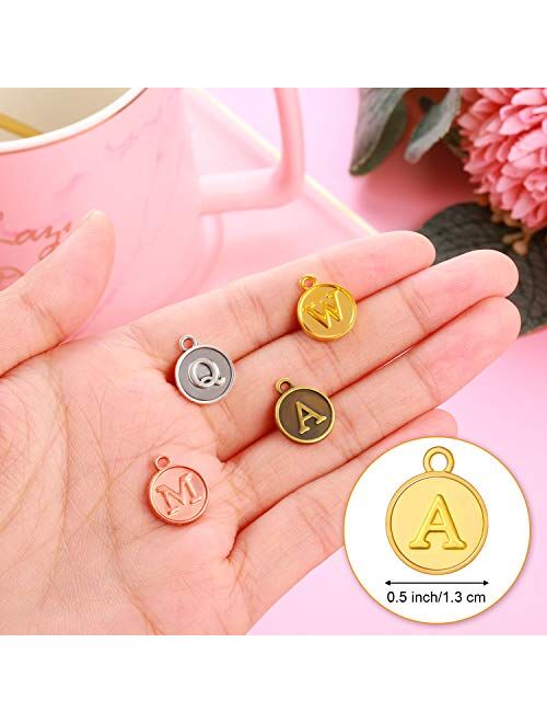 104 Pieces Letter Charms Pendants Alloy A-Z Alphabet Charms with 16 Pieces Expandable Bangle Bracelets Adjustable Wire Bracelets and 400 Pieces Open Jump Rings for Jewelr