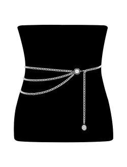 Metal Waist Chain Women Girls Adjustable Body Link Belts Fashion Belly Jewelry for Jeans Dresses Gold