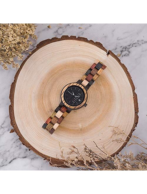 Womens Watches Wooden Colorful Bamboo Watches with Week Date Display Handmade Natural Wood Casual Wirst Watches for Ladies, Female Perfect