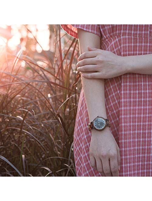 Womens Watches Wooden Colorful Bamboo Watches with Week Date Display Handmade Natural Wood Casual Wirst Watches for Ladies, Female Perfect