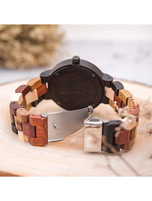 Womens Watches Wooden Colorful Bamboo Watches with Week Date Display Handmade Natural Wood Casual Wirst Watches for Ladies, Female Perfect