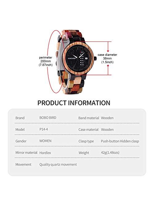 Womens Watches Wooden Colorful Bamboo Watches with Week Date Display Handmade Natural Wood Casual Wirst Watches for Ladies, Female Perfect