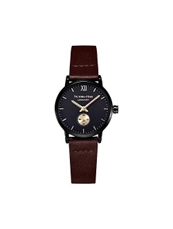 VICTORIA HYDE Retro Women Watches Small Dial Analog Quartz Detachable Genuine Leather Strap Ladies Wristwatch Brown Black Coffee