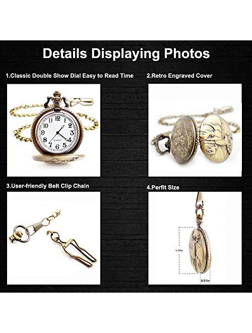 BOSHIYA Men's Pocket Watch Classic Vintage Quartz Watch Animal Deer Pocket Watch