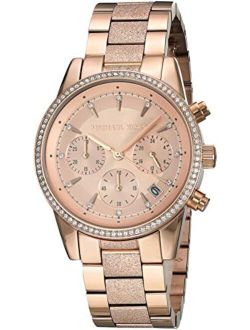 Women's Ritz Analog-Quartz Watch with Stainless-Steel-Plated Strap, Rose Gold, 18 (Model: MK6598)