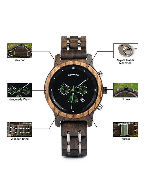 BOBO BIRD Women Wooden Watches Luxury Wood Metal Strap Chronograph & Date Display Quartz Watch Fashion Zebra Wood Casual Business Ebony Wristwatches