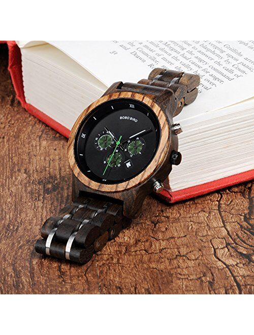 BOBO BIRD Women Wooden Watches Luxury Wood Metal Strap Chronograph & Date Display Quartz Watch Fashion Zebra Wood Casual Business Ebony Wristwatches