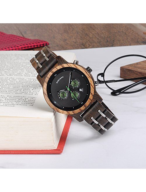 BOBO BIRD Women Wooden Watches Luxury Wood Metal Strap Chronograph & Date Display Quartz Watch Fashion Zebra Wood Casual Business Ebony Wristwatches