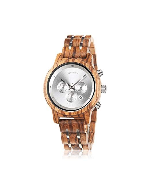 BOBO BIRD Women Wooden Watches Luxury Wood Metal Strap Chronograph & Date Display Quartz Watch Fashion Zebra Wood Casual Business Ebony Wristwatches