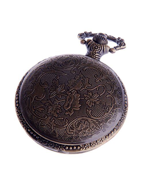 Dad Pocket Watch Quartz Movement with Chain White Dial Arabic Numerals Full Hunter Design PW-48