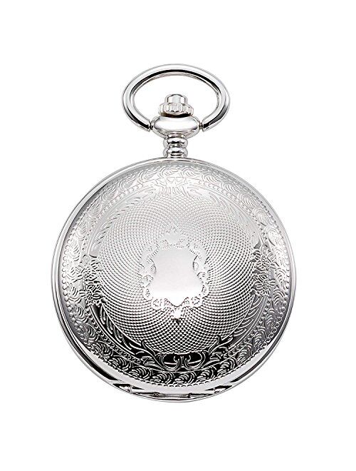 TREEWETO Double Open Skeleton Pocket Watch Mechanical Hand Wind Full Hunter Watch for Men Women