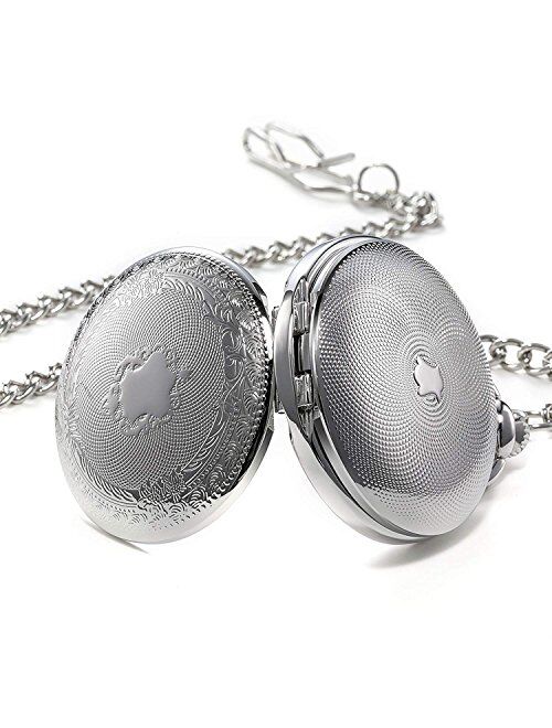 TREEWETO Double Open Skeleton Pocket Watch Mechanical Hand Wind Full Hunter Watch for Men Women