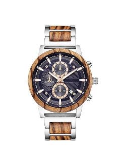 Wooden Watch for Men Women, Stylish Chronograph Military Casual Calendar Wood Watches