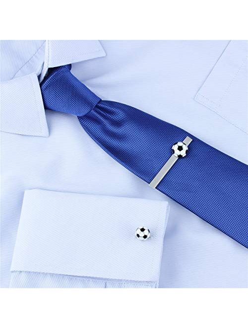 HAWSON Metal Cufflinks and Tie Clip Set for Men Novelty Cuff Links and Tie Bar Gifts for Wedding Level,Football, Musical Symbols Designs