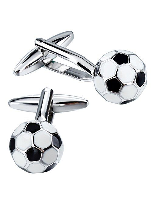 HAWSON Metal Cufflinks and Tie Clip Set for Men Novelty Cuff Links and Tie Bar Gifts for Wedding Level,Football, Musical Symbols Designs