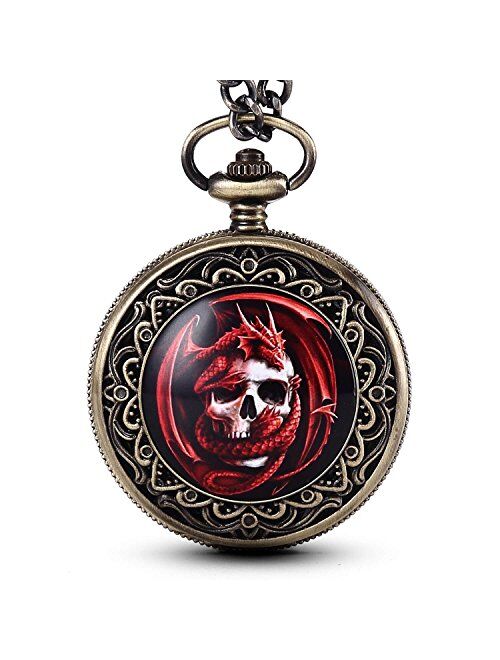 GORBEN Men's Skull Death Series Fob Watches Steampunk Quartz Movement Pocket Watch with Chain Pendent