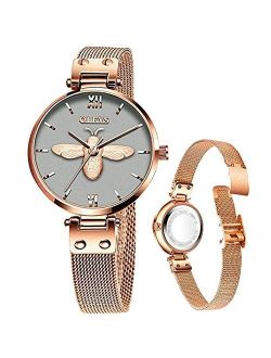 Ladies Rose Gold Watch,Women Watch,Classic Style Watch for Women,Women Casual Steel Mesh Watch,Lady Small Watch,Lady Waterproof Quartz Watch