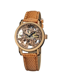 Akribos XXIV Women's Skeleton Automatic Watch - Stainless Steel Face and Leather Dress Band Watch - AK431