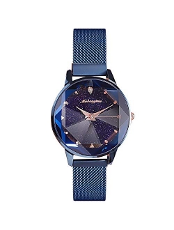 Simple Women Wristwatch Shining Starry Sky Dial Mesh Band Buckle Easily Use Simulated Diamond Ladies Watch