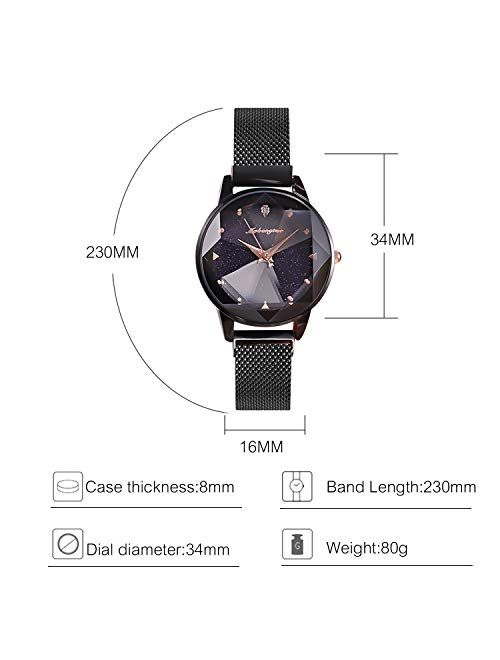 RORIOS Simple Women Wristwatch Shining Starry Sky Dial Mesh Band Buckle Easily Use Simulated Diamond Ladies Watch