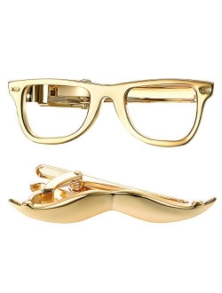 Yoursfs Tie Clip Glasses Moutache Set Tie Bar Clips for Men Personaized Slim Tie Pins