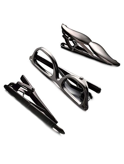 Yoursfs Tie Clip Glasses Moutache Set Tie Bar Clips for Men Personaized Slim Tie Pins