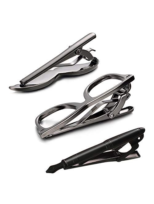 Yoursfs Tie Clip Glasses Moutache Set Tie Bar Clips for Men Personaized Slim Tie Pins