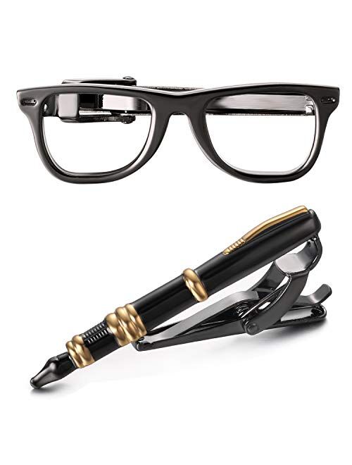 Yoursfs Tie Clip Glasses Moutache Set Tie Bar Clips for Men Personaized Slim Tie Pins