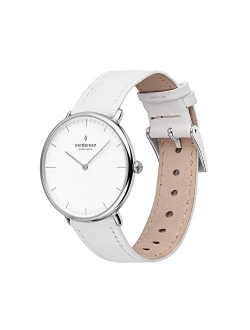 Nordgreen Native Scandinavian Silver Analog Watch with Leather or Mesh Interchangeable Straps