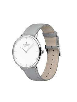 Nordgreen Native Scandinavian Silver Analog Watch with Leather or Mesh Interchangeable Straps